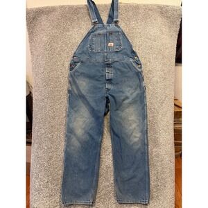 Vintage Round House Overalls Mens 44x32 Blue Made in USA Bib Workwear Denim *